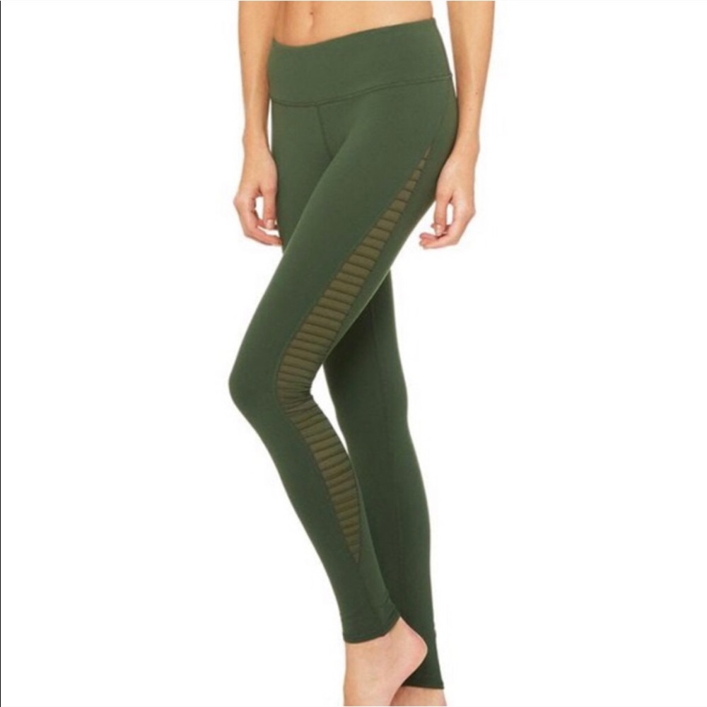 alo Leggings hunter green luminous mesh panels M - Picture 2 of 8